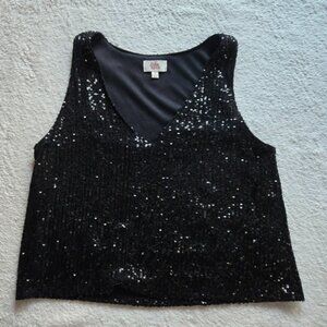 Love Black Sequin Tank Top Crop Sz S
